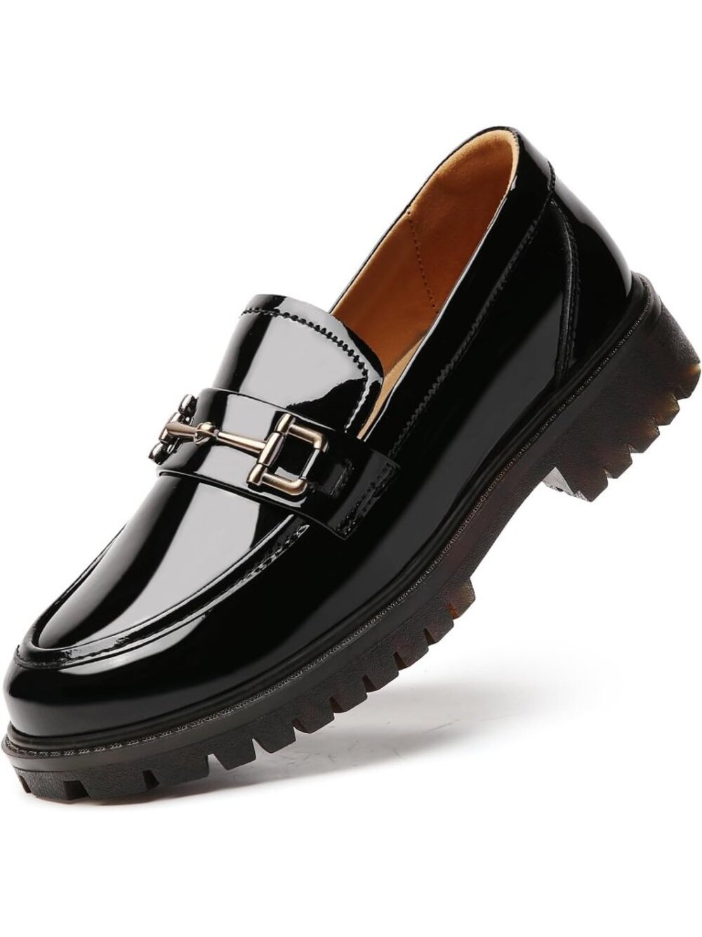 Women's Black Leather Low Block Heel Casual Penny Loafers Imported Slip On Shoes